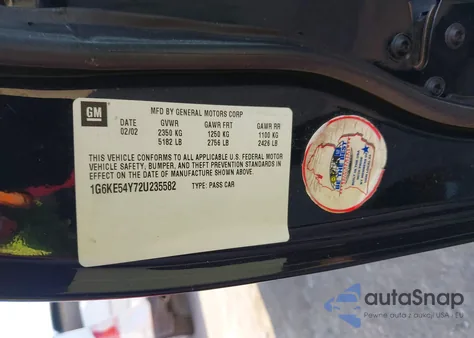 2002 Cadillac Deville Dhs z USA, uszkodzony, nr VIN 1G6KE54Y72U235582